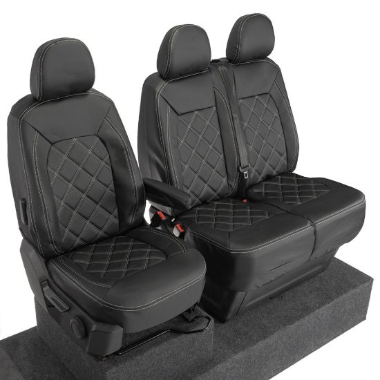 Picture of UK Custom Covers MAN TGE Front Seat Covers Double Diamond Bentley Stitch Leatherette (2017 Onwards) - Single/Double No Folding Middle Seat | SC1023B