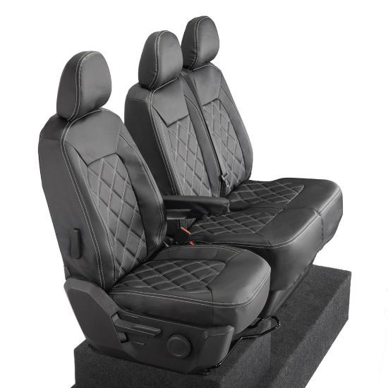 Picture of UK Custom Covers MAN TGE Front Seat Covers Double Diamond Bentley Stitch Leatherette (2017 Onwards) - Single/Double No Folding Middle Seat | SC1023B