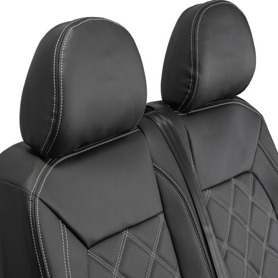 Picture of UK Custom Covers MAN TGE Front Seat Covers Double Diamond Bentley Stitch Leatherette (2017 Onwards) - Single/Double No Folding Middle Seat | SC1023B
