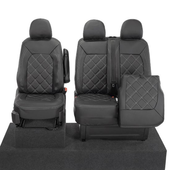 Picture of UK Custom Covers MAN TGE Front Seat Covers Double Diamond Bentley Stitch Leatherette (2017 Onwards) - Single/Double No Folding Middle Seat | SC1023B
