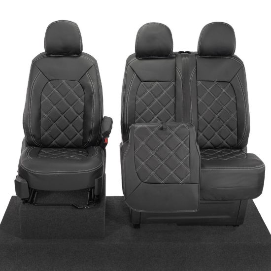 Picture of UK Custom Covers MAN TGE Front Seat Covers Double Diamond Bentley Stitch Leatherette (2017 Onwards) - Single/Double No Folding Middle Seat | SC1023B
