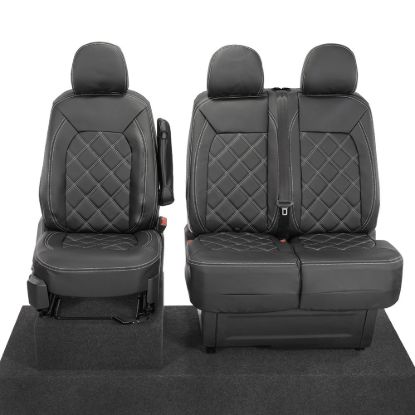 Picture of UK Custom Covers MAN TGE Front Seat Covers Double Diamond Bentley Stitch Leatherette (2017 Onwards) - Single/Double No Folding Middle Seat | SC1023B