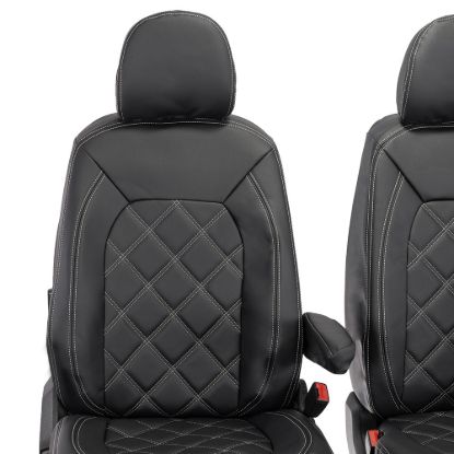 Picture of UK Custom Covers MAN TGE Front Seat Covers Double Diamond Bentley Stitch Leatherette (2017 Onwards) - Single/Double No Folding Middle Seat | SC1023B