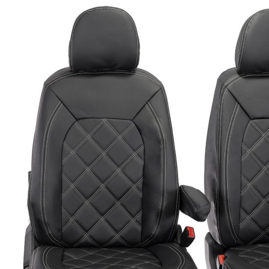 Picture of UK Custom Covers MAN TGE Front Seat Covers Double Diamond Bentley Stitch Leatherette (2017 Onwards) - Single/Double No Folding Middle Seat | SC1023B
