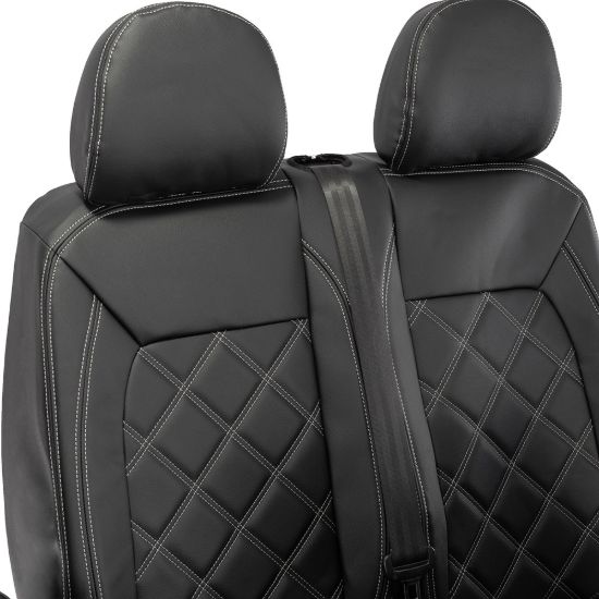Picture of UK Custom Covers MAN TGE Front Seat Covers Double Diamond Bentley Stitch Leatherette (2017 Onwards) - Single/Double No Folding Middle Seat | SC1023B