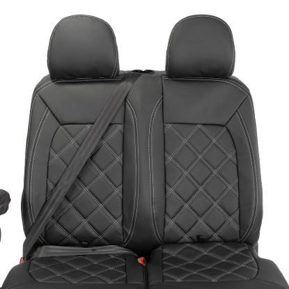 Picture of UK Custom Covers MAN TGE Front Seat Covers Double Diamond Bentley Stitch Leatherette (2017 Onwards) - Single/Double No Folding Middle Seat | SC1023B