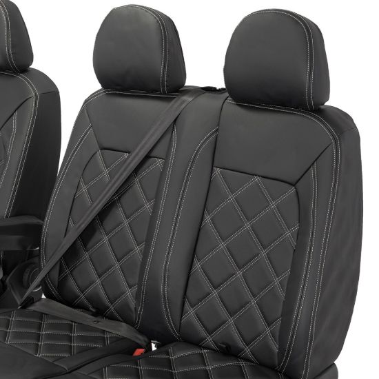 Picture of UK Custom Covers MAN TGE Front Seat Covers Double Diamond Bentley Stitch Leatherette (2017 Onwards) - Single/Double No Folding Middle Seat | SC1023B
