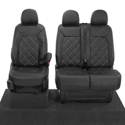 UK Custom Covers VW Crafter Double Diamond Bentley Stitch Leatherette Front Seat Covers (2017 Onwards) - Single/Double No Folding Middle Seat