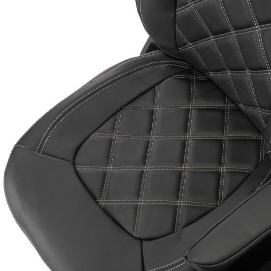 Picture of UK Custom Covers VW Crafter Double Diamond Bentley Stitch Leatherette Front Seat Covers (2017 Onwards) - Single/Double No Folding Middle Seat | SC1023B