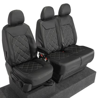 Picture of UK Custom Covers VW Crafter Double Diamond Bentley Stitch Leatherette Front Seat Covers (2017 Onwards) - Single/Double No Folding Middle Seat | SC1023B