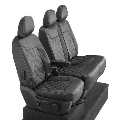 Picture of UK Custom Covers VW Crafter Double Diamond Bentley Stitch Leatherette Front Seat Covers (2017 Onwards) - Single/Double No Folding Middle Seat | SC1023B