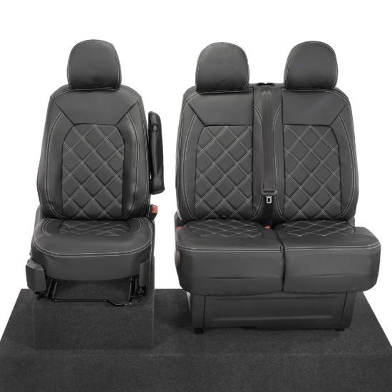 Picture of UK Custom Covers VW Crafter Double Diamond Bentley Stitch Leatherette Front Seat Covers (2017 Onwards) - Single/Double No Folding Middle Seat | SC1023B