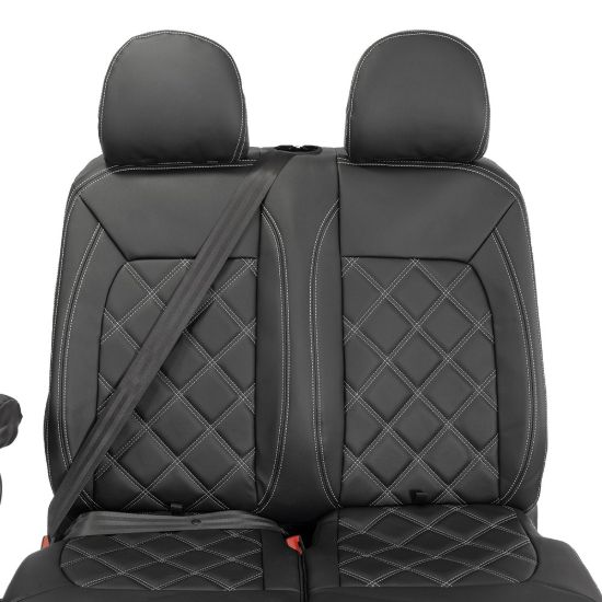 Picture of UK Custom Covers VW Crafter Double Diamond Bentley Stitch Leatherette Front Seat Covers (2017 Onwards) - Single/Double No Folding Middle Seat | SC1023B
