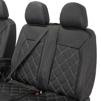 Picture of UK Custom Covers VW Crafter Double Diamond Bentley Stitch Leatherette Front Seat Covers (2017 Onwards) - Single/Double No Folding Middle Seat | SC1023B
