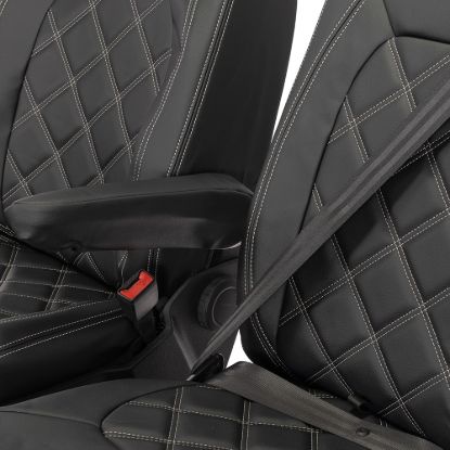 Picture of UK Custom Covers VW Crafter Double Diamond Bentley Stitch Leatherette Front Seat Covers (2017 Onwards) - Single/Double No Folding Middle Seat | SC1023B