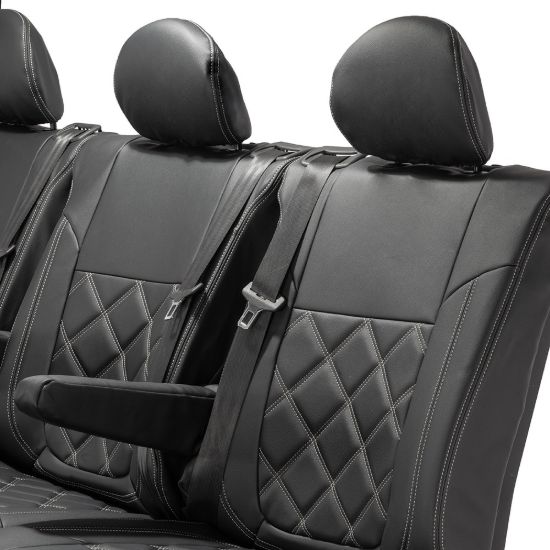 Picture of UK Custom Covers Vauxhall Vivaro Seat Covers Leatherette (2014-2019) Rear - Double Diamond Bentley Stitch | SC1028B