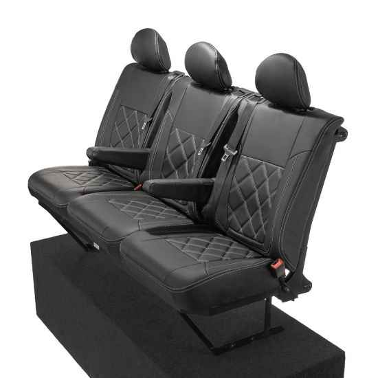 Picture of UK Custom Covers Vauxhall Vivaro Seat Covers Leatherette (2014-2019) Rear - Double Diamond Bentley Stitch | SC1028B