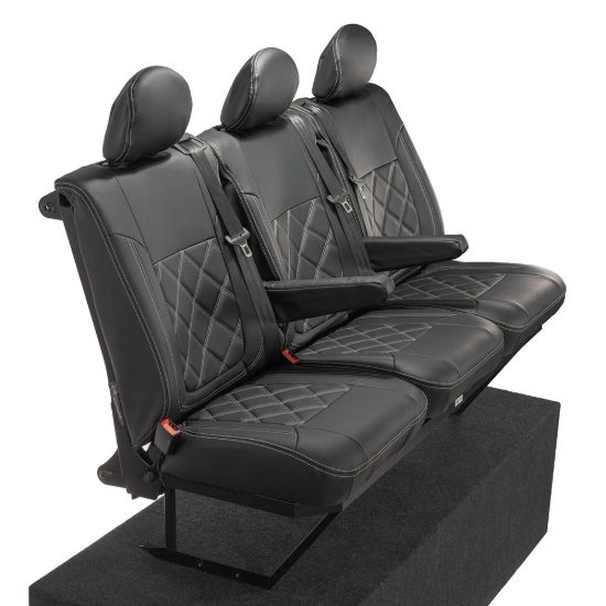 Picture of UK Custom Covers Vauxhall Vivaro Seat Covers Leatherette (2014-2019) Rear - Double Diamond Bentley Stitch | SC1028B