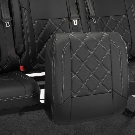 Picture of UK Custom Covers Vauxhall Vivaro Seat Covers Leatherette (2014-2019) Rear - Double Diamond Bentley Stitch | SC1028B