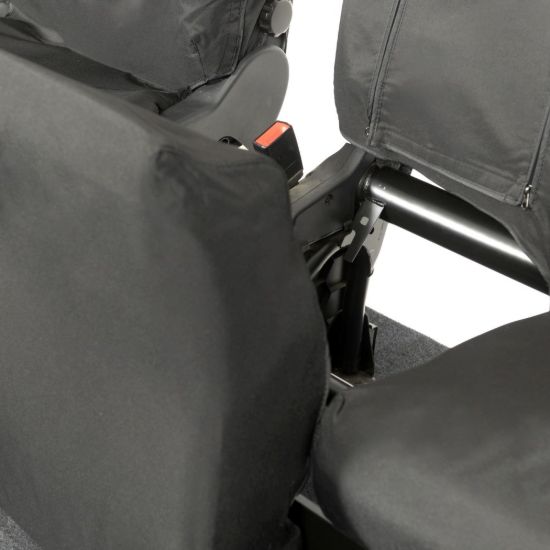 Picture of UK Custom Covers Ford Transit Custom Seat Covers Cotton-Backed PU (2013-2023) - Front (single/Double WITH pull Down Tray / Black | SC102B