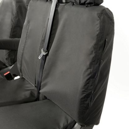 Picture of UK Custom Covers Ford Transit Custom Seat Covers Cotton-Backed PU (2013-2023) - Front (single/Double WITH pull Down Tray / Black | SC102B