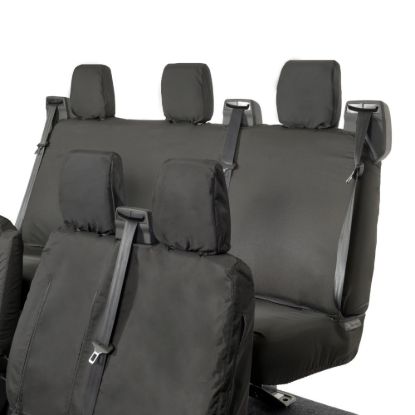 Picture of UK Custom Covers Ford Transit Custom Seat Covers Cotton-Backed PU (2013-2023) - Front & Rear (6 Seat With Front Pull Down Tray) - Black | SC102B-131B