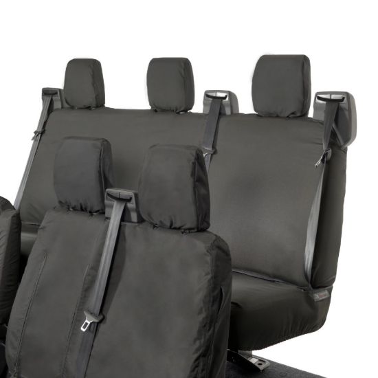 Picture of UK Custom Covers Ford Transit Custom Seat Covers Cotton-Backed PU (2013-2023) - Front & Rear (6 Seat With Front Pull Down Tray) - Black | SC102B-131B