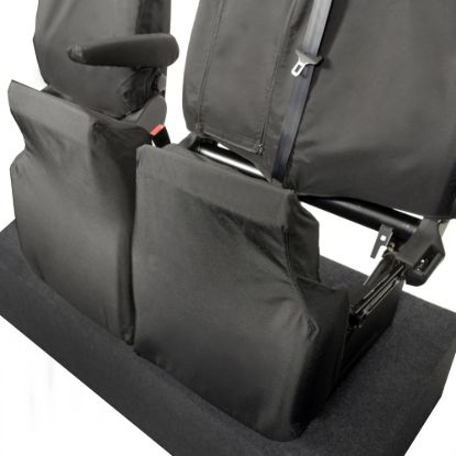 Picture of UK Custom Covers Ford Transit Custom Seat Covers Cotton-Backed PU (2013-2023) - Front & Rear (6 Seat With Front Pull Down Tray) - Black | SC102B-131B