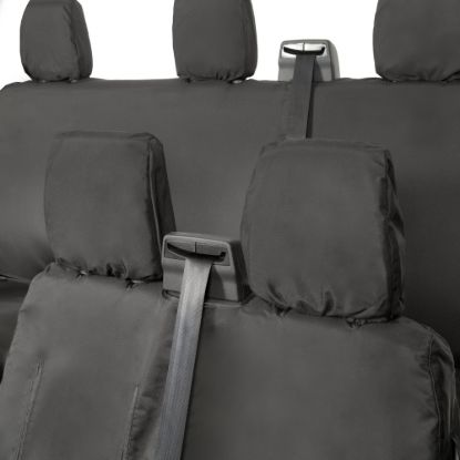 Picture of UK Custom Covers Ford Transit Custom Seat Covers Cotton-Backed PU (2013-2023) - Front & Rear (6 Seat With Front Pull Down Tray) - Black | SC102B-131B