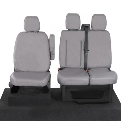 Picture of UK Custom Covers Ford Transit Custom Seat Covers Cotton-Backed PU (2013-2023) - Front (single/Double WITH pull Down Tray / Grey | SC102G