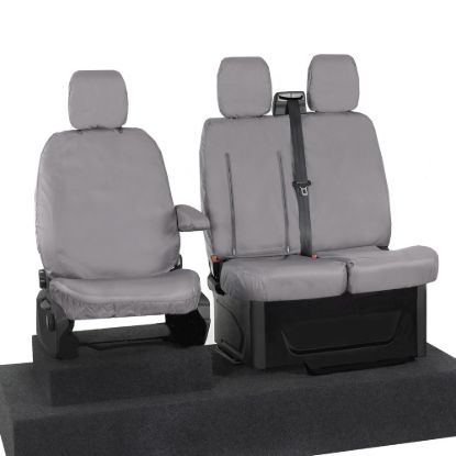 Picture of UK Custom Covers Ford Transit Custom Seat Covers Cotton-Backed PU (2013-2023) - Front (single/Double WITH pull Down Tray / Grey | SC102G
