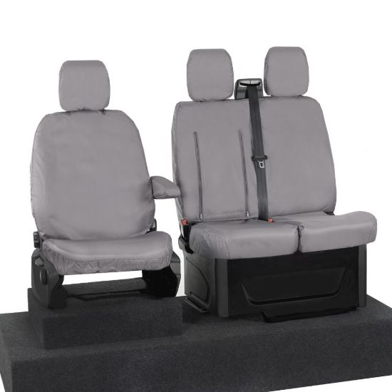 Picture of UK Custom Covers Ford Transit Custom Seat Covers Cotton-Backed PU (2013-2023) - Front (single/Double WITH pull Down Tray / Grey | SC102G