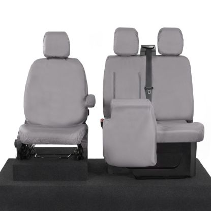 Picture of UK Custom Covers Ford Transit Custom Seat Covers Cotton-Backed PU (2013-2023) - Front (single/Double WITH pull Down Tray / Grey | SC102G