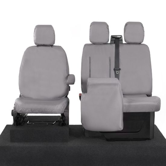 Picture of UK Custom Covers Ford Transit Custom Seat Covers Cotton-Backed PU (2013-2023) - Front (single/Double WITH pull Down Tray / Grey | SC102G