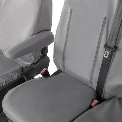 Picture of UK Custom Covers Ford Transit Custom Seat Covers Cotton-Backed PU (2013-2023) - Front (single/Double WITH pull Down Tray / Grey | SC102G