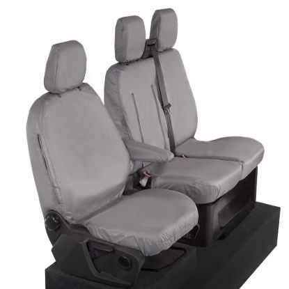 Picture of UK Custom Covers Ford Transit Custom Seat Covers Cotton-Backed PU (2013-2023) - Front (single/Double WITH pull Down Tray / Grey | SC102G
