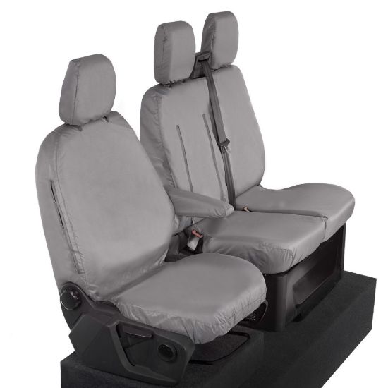 Picture of UK Custom Covers Ford Transit Custom Seat Covers Cotton-Backed PU (2013-2023) - Front (single/Double WITH pull Down Tray / Grey | SC102G