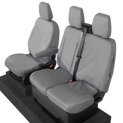 Picture of UK Custom Covers Ford Transit Custom Seat Covers Cotton-Backed PU (2013-2023) - Front (single/Double WITH pull Down Tray / Grey | SC102G