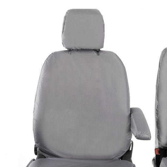 Picture of UK Custom Covers Ford Transit Custom Seat Covers Cotton-Backed PU (2013-2023) - Front (single/Double WITH pull Down Tray / Grey | SC102G