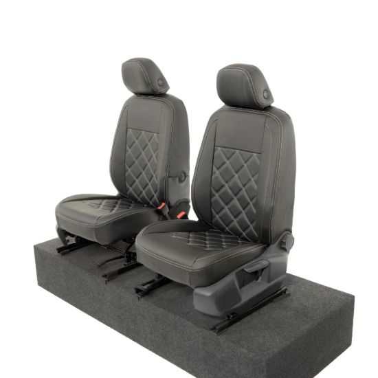 Picture of UK Custom Covers VW Caddy Double Diamond Bentley Stitch Leatherette Front Seat Covers (2021 Onwards) - With Armrests | SC1155B