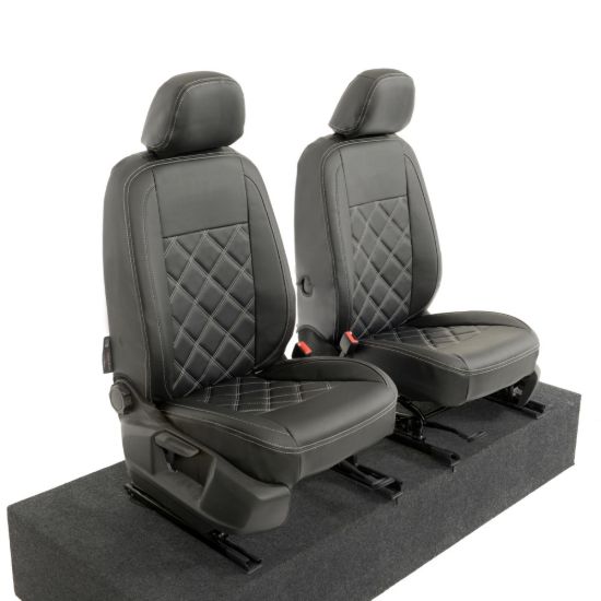 Picture of UK Custom Covers VW Caddy Double Diamond Bentley Stitch Leatherette Front Seat Covers (2021 Onwards) - With Armrests | SC1155B