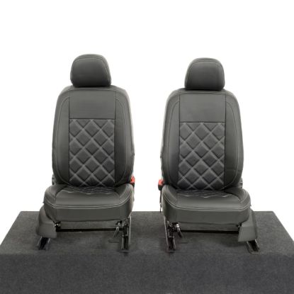 UK Custom Covers VW Caddy Cargo Double Diamond Bentley Stitch Leatherette Front Seat Covers (2021 Onwards) - With Armrests