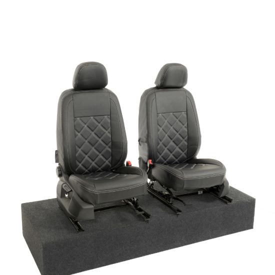 Picture of UK Custom Covers VW Caddy Cargo Double Diamond Bentley Stitch Leatherette Front Seat Covers (2021 Onwards) - With Armrests | SC1155B