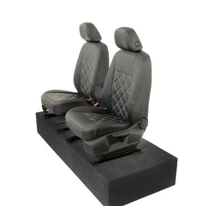 Picture of UK Custom Covers VW Caddy Cargo Double Diamond Bentley Stitch Leatherette Front Seat Covers (2021 Onwards) - With Armrests | SC1155B