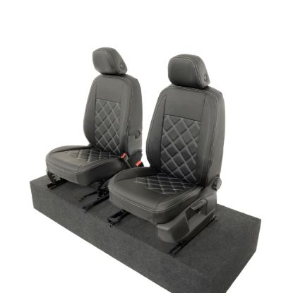 Picture of UK Custom Covers VW Caddy Cargo Double Diamond Bentley Stitch Leatherette Front Seat Covers (2021 Onwards) - With Armrests | SC1155B