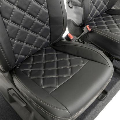 Picture of UK Custom Covers VW Caddy Cargo Double Diamond Bentley Stitch Leatherette Front Seat Covers (2021 Onwards) - With Armrests | SC1155B