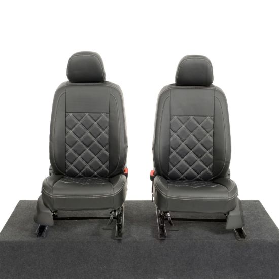 UK Custom Covers VW Caddy Maxi Life (Inc. Kombi) Double Diamond Bentley Stitch Leatherette Front Seat Covers (2021 Onwards) - With Armrests