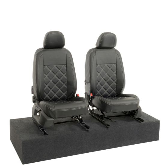 Picture of UK Custom Covers VW Caddy Maxi Life (Inc. Kombi) Double Diamond Bentley Stitch Leatherette Front Seat Covers (2021 Onwards) - With Armrests | SC1155B