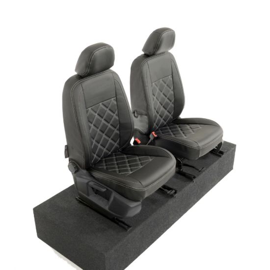 Picture of UK Custom Covers VW Caddy Maxi Life (Inc. Kombi) Double Diamond Bentley Stitch Leatherette Front Seat Covers (2021 Onwards) - With Armrests | SC1155B