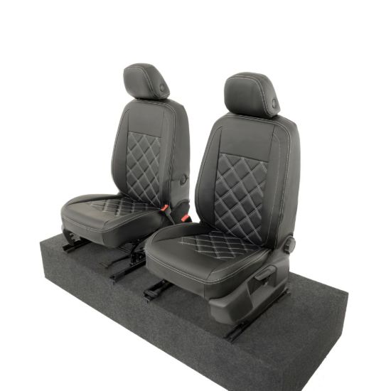 Picture of UK Custom Covers VW Caddy Maxi Life (Inc. Kombi) Double Diamond Bentley Stitch Leatherette Front Seat Covers (2021 Onwards) - With Armrests | SC1155B